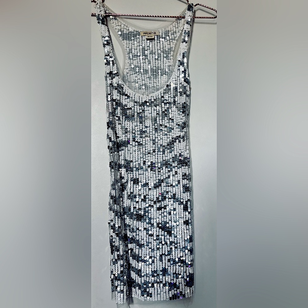 Arden B White/Silver Sheer Sequin Mini Dress